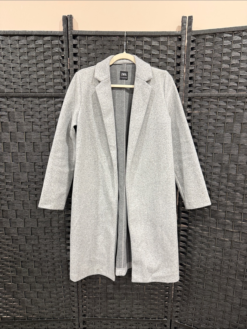 Zara Light Gray Longline Open Front Trench Coat